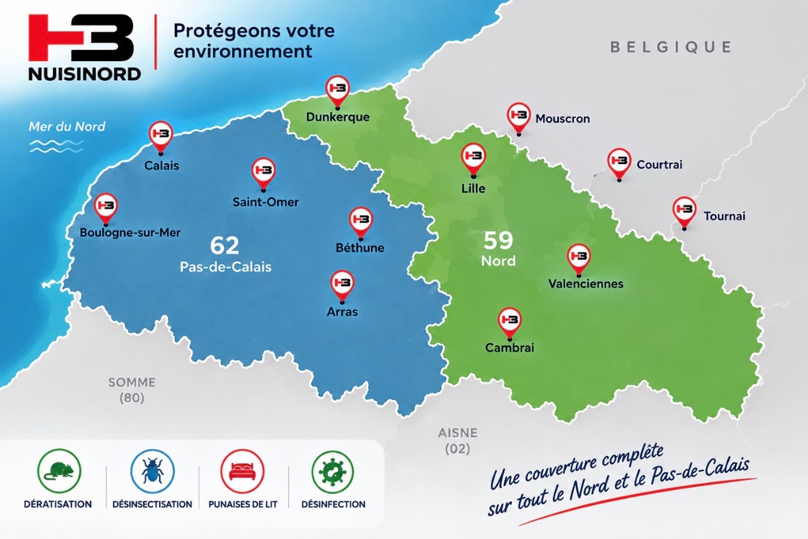 Carte de couverture H3 NuisiNord : Nord, Pas-de-Calais et communes frontalières de Belgique