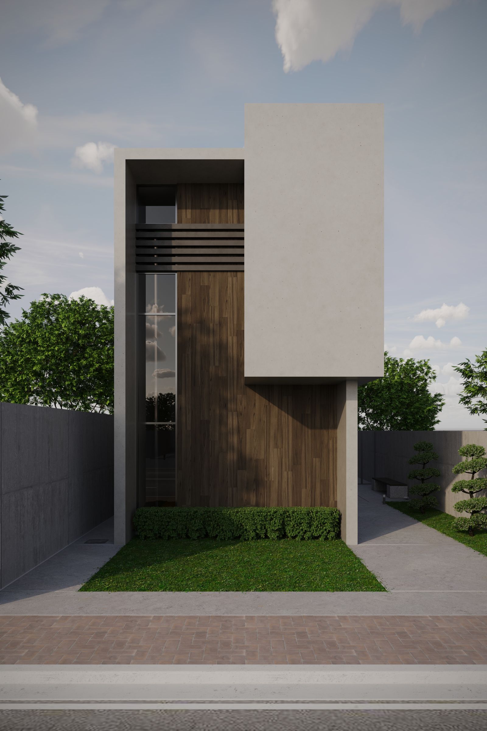 Façade d'une maison contemporaine, enduit et bardage